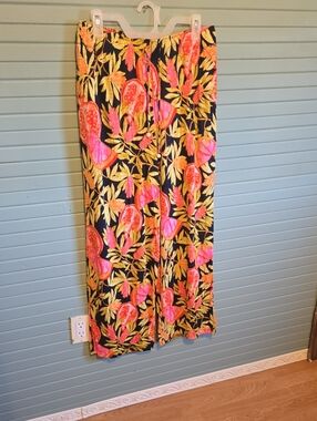 C&C California Black Maxi Skirt with Pink & Orange Floral Print
